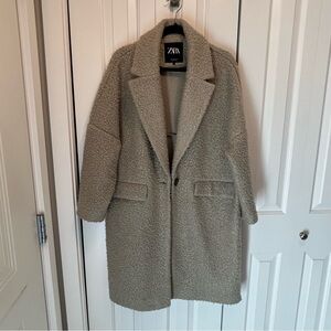 Zara Women's Grayish tan boiled wool teddy car coat